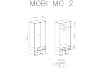Mobi MO2 kétajtós szekrény három fiókkal - fehér / türkizkék vnitřek skříně mo2