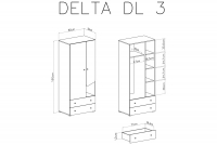 Delta DL3 két ajtós gyerek gardróbszekrény - Tölgy / Antracit Skříň mlodziezowa dvoudveřová Delta DL3 - Dub / Antracytová - schemat