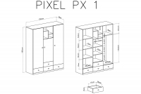 Pixel 1 gyerek ruhásszekrény - Kekszes tölgy/ lux fehér/szürke Skříň mlodziezowa Pixel 1 - dub piškotový/Bílý lux/szürke - schemat