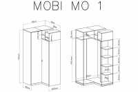 Rohová skriňa Mobi MO1 - Biely / Tyrkysová Vnútro Skrine naroznej mobi