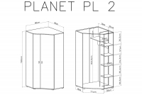 Skříň rohová Planet 2 L/P - Bílý lux / Dub / Mořský Skříň rohová Planet 2 L/P - Bílý lux / Dub / Mořský - schemat
