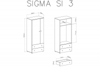 Skříň Sigma SI3 L/P - Alb lux / beton / Dub Skříň Sigma SI3 L/P - Alb lux / beton / Dub - schemat
