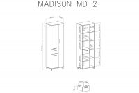 Skříň třídveřová se zásuvkou Madison MD2 - Černý / Dub piškotový Skříň třídveřová se zásuvkou Madison MD2 - Černý / dub piškotový - Rozměry