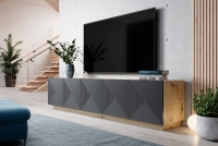 TV stolík Asha 200 cm na sokli - artisan / rivier stone mat TV skrinka Asha 200 cm pieciodrzwiowa s frézovaným frontom - artisan / rivier stone mat