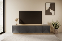 TV stolík Asha 200 cm na sokli - artisan / rivier stone mat TV skrinka Asha 200 cm pieciodrzwiowa s frézovaným frontom - artisan / rivier stone mat