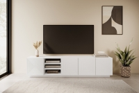 TV stolík Asha 200 cm s otvorenou policou - biely mat TV skrinka frezowana