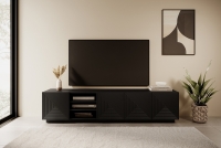 TV skrinka Asha 200 cm s otvorenou policou - čierny mat TV skrinka z frezowanym frontem