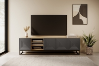 TV stolík Asha 167 cm na kovovom podstavci - artisan / čierny mat TV skrinka s frézovaným frontom