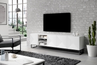 TV skrinka Asha 200 cm s kovovými nohami a otvorenou policou - biely mat 