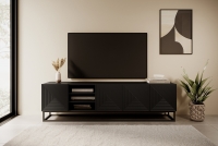 TV skrinka Asha 200 cm s kovovými nohami a otvorenou policou - čierny mat TV skrinka frezowana