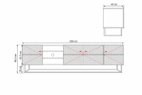 Comodă TV Asha 200 cm cu nișă pe bază metalică - negru mat Dulap TV Asha ryflowana z wneka i metalowym stelazem 200 cm - negru mat