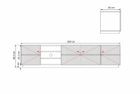 TV stolek Asha 200 cm s výklenkem - dub artisan / černý mat skříňka RTV Asha s frézovanou přední částí i wneka 200 cm - artisan / černá mat