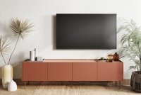 TV stolík Desin 220 cm s ukrytou zásuvkou - ceramic red / dub nagano TV skrinka Desin 220 cm  z ukryta szuflada na kovových nohách - ceramic red / Dub nagano