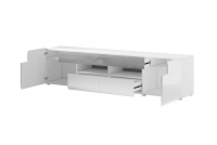 TV stolek Toledo 40 - 208 cm - bílý lesk / san remo TV skříňka dvoudveřová se třemi  zásuvkami i wneka Toledo 40 - Bílý lesk / san remo - wnetrze