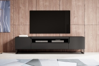 TV stolek Loftia 200 cm na kovovém podstavci - černá / černý mat Skříňka do obývacího pokoje