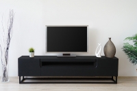 TV stolek Loftia 200 cm na kovovém podstavci - černá / černý mat Skříňka tv v minimalistickém stylu