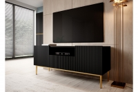 TV stolek Nicole 150 cm s výklenkem - černý mat / zlaté nožky Skříňka tv černá s riflováním do obývacího pokoje