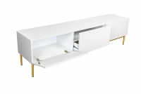 TV stolek Nicole 200 cm - bílý mat / zlaté nožky skříňka s větším úložným prostorem