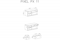 Skříňka tv Pixel 11 - Dub piškotový/Alb lux/šedý Skříňka RTV Pixel 11 - dub piškotový/Alb lux/šedý - Rozměry