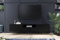 TV stolek Scalia 190 cm s výklenkem - černý mat / zlaté nožky nadčasový design