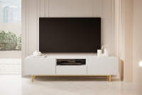 TV stolek Scalia II 190 cm s výklenkem - bílý mat / zlatý podstavec TV skříňka Scalia II 190 2K1SZ s výklenkem - Bílý mat / Podstavec Rošt - aranzacja