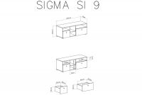 TV skříňka Sigma SI9 - Bílý lux / beton / Dub TV skříňka Sigma SI9 - Bílý lux / beton / Dub - schemat