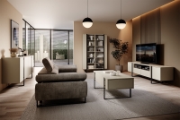 TV stolek Verica 200 cm s výklenkem - kašmírová / černé nožky stylový obývací pokoj