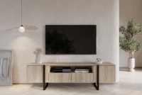 TV stolek Verica 200 cm s výklenkem - dub piškotový / černé nožky TV skříňka jasna