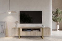 TV stolek Verica 200 cm s výklenkem - dub piškotový / zlaté nožky moderní TV skříňka