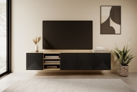 Závěsný TV stolek Asha 200 cm s výklenkem - dub artisan / černý mat TV skříňka závěsná Asha 200 cm s výklenkem - artisan /Černý mat - aranzacja