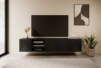 Závesná TV skrinka Asha 200 cm s otvorenou policou - čierny mat TV skrinka