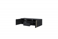 Verica 150 cm-es TV-szekrény, falra szerelhető,  nyitott polccal - szénfekete / arany fogantyúk solidní konstrukce