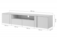 Verica 200 cm-es TV-szekrény, falra szerelhető, nyitott polccal - kasmír / arany fogantyúk TV-szekrény függő Verica 200 cm fiokokkal i metalowymi uchwytami- kasmír / zlote Fogantyúk