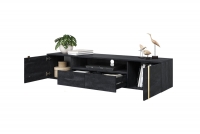 Závěsný TV stolek Verica 200 cm s výklenkem - charcoal / zlaté úchytky skříňka TV do obývacího pokoje