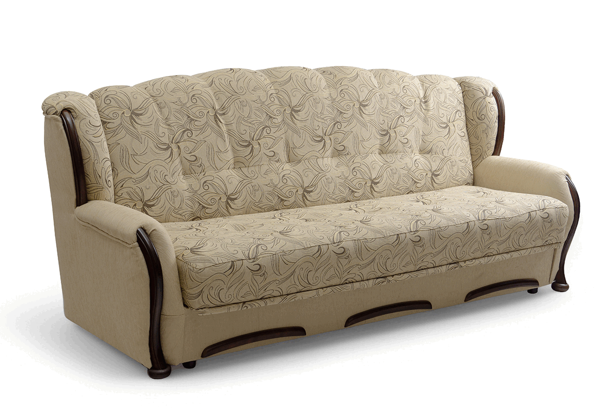 Rozkladacia trojpohovka Fryderyk - béžová vzorovaná látka Luna / orech Pohovka rozkladana Fryderyk - Béžová látka wzor Luna / sredni Orech