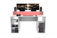 psací stůl gamingowe Demin z policemi i tasma LED - Bílý psací stůl gamingowe Demin z policemi i tasma LED - Bílý 