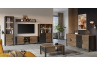 Vitrína trojdverová so zásuvkami Olin - Orech okapi / Čierny Hnedý Nábytok do obývacej izby