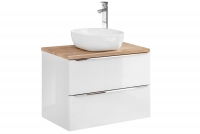 Komplet nábytku do kúpeľne Capri biely lesk/Dub zlatý - 80 cm Skrinka pod umývadlo s umývadlom 