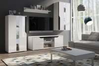 Komplet nábytkudo obývačky Lusso VIII - Bílý + Čierny lesk Biela Obývacia stena