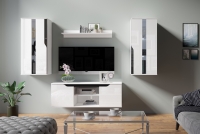 Komplet nábytkudo obývačky Lusso VIII - Bílý + Čierny lesk mebke s osvetlením