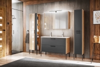 Komplet moderného nábytku do kúpeľne S umývadlom a osvetlením Madera Grey Grafit / Dub Artisan