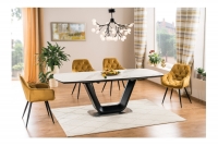 Komplet stôl rozkladacia Armani - mracamový efekt  + 4 Stôličky Cherry Velvet - curry Moderný komplet nábytku