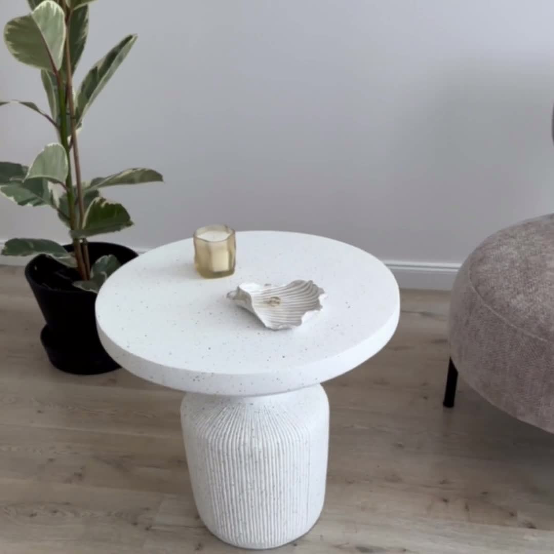 Konferenční stolek Sintro 54 cm - terrazzo / bílý giza Konferenční stolek kompozit - tlenek magnezu, Bílý