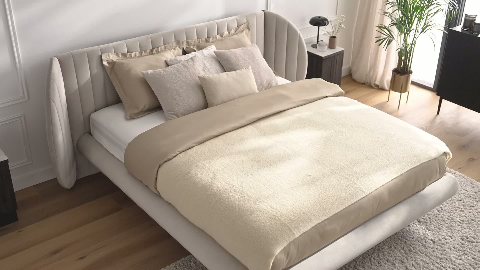 Čalúnená levitujúca posteľ Galin 160x200 - béžová ľahko čistiaca tkanina Maya 01 Posteľ Galin lewitujace / 160x200 / Maya 01