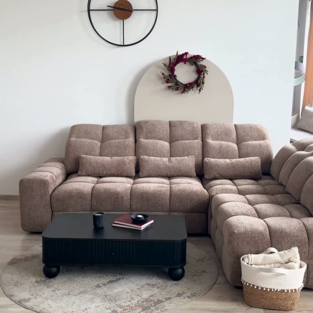 Rohová sedacia súprava Magnelio Prestige L pravá s elektrickým výsuvným sedákom - béžová látka Leo 03 Rohová sedacia súprava Magnelio Prestige L s elektricky výsuvným sedákem