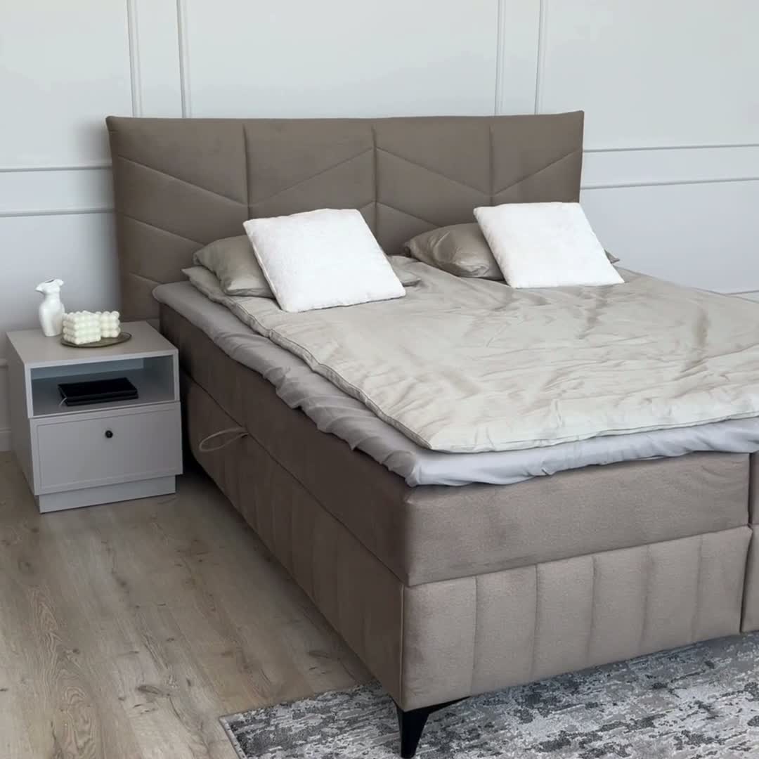 Boxspring postel Penia 180x200 cm s úložným prostorem - popelavá látka Element 24 Postel boxspring Penia 180x200 s úložním prostorem - popelavá samet hydrofobní  Element 24