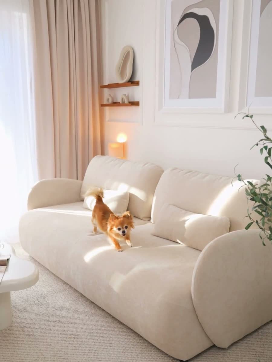 Pohovka s funkciou spánku Dinel - Krémový velúr Vogue 1 Cream - Limitovaná ponuka Pohovka s funkciou spánku Dinel - Krémový velúr Vogue 1 Cream - Koncovka Série