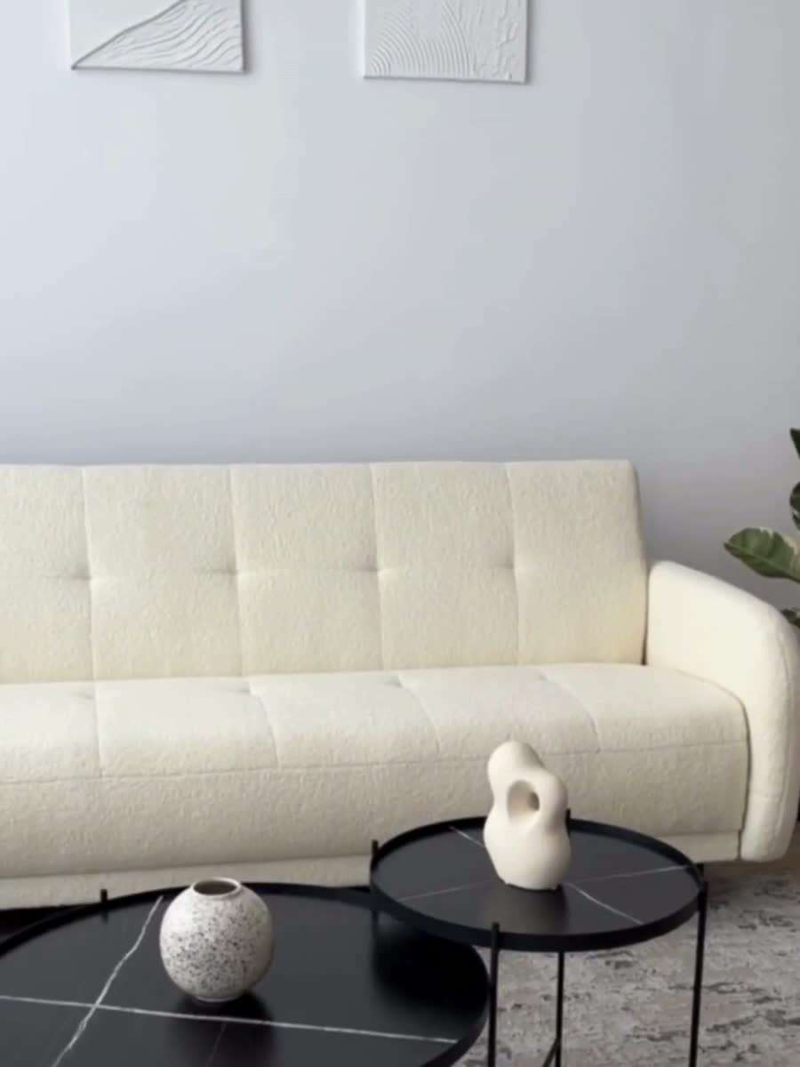 Rozkladacia pohovka Linda - tmavobéžový zamat Jasmine 25 Pohovka Linda rozkladana do obývacej izby - ciemno béžový zamat Jasmine 25