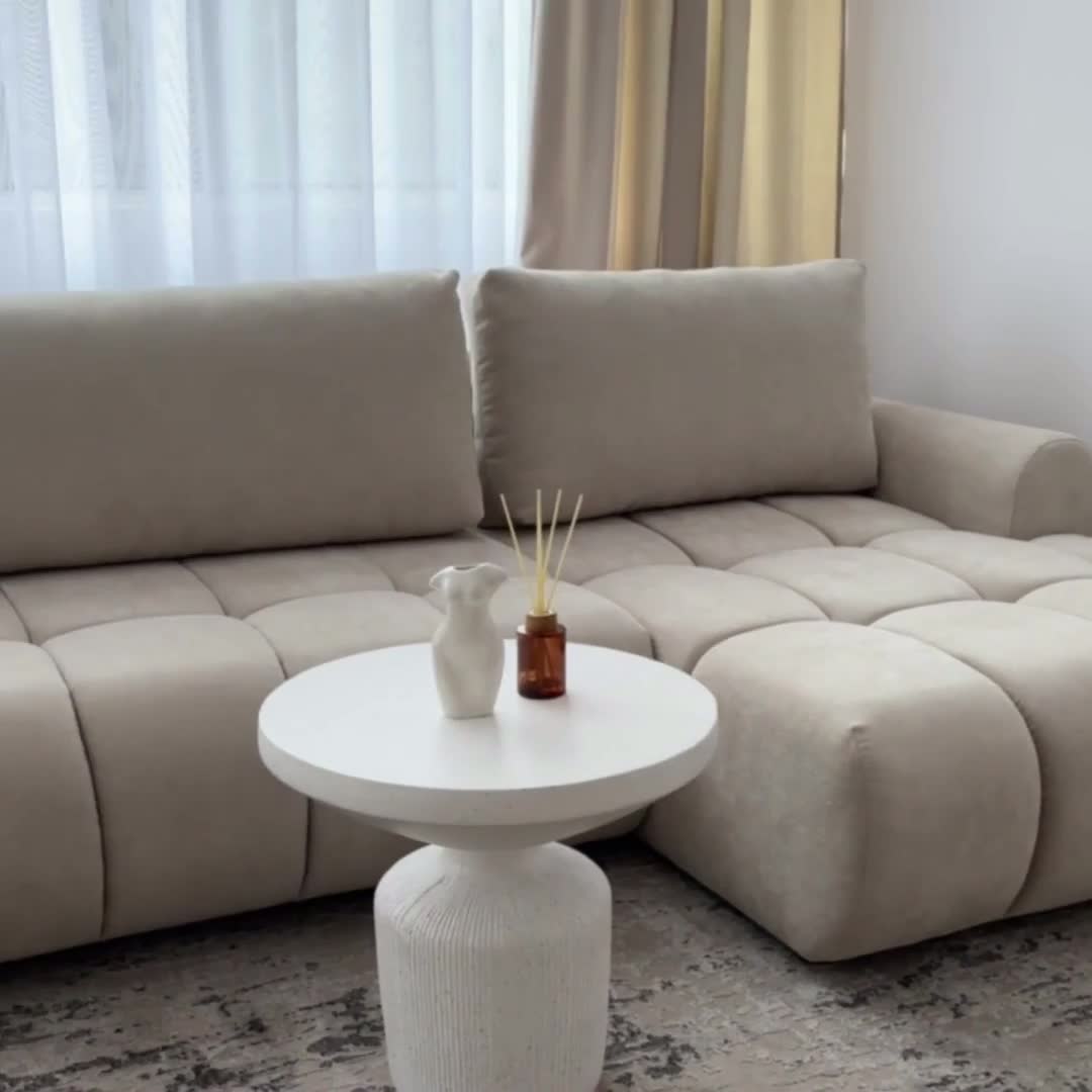 Rozkládací rohová sedací souprava Lutario Mini pravá - šedá Venice 2023 Rohová sedací souprava Lutario Mini rozkládací pravá - šedá plecionka hydrofobowa Venice 2023