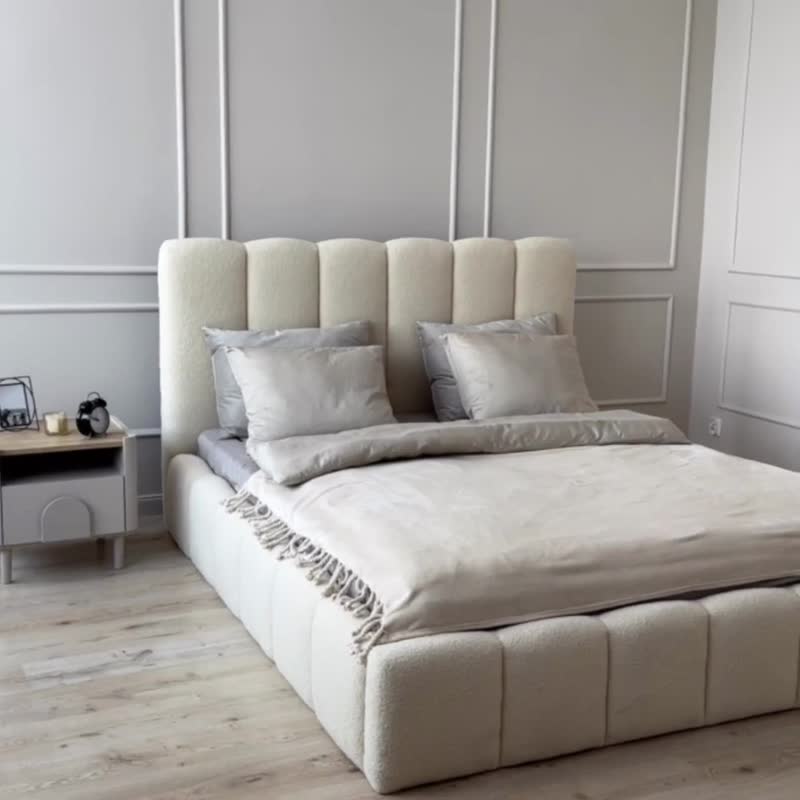 Čalouněná postel Aura 160x200 s úložným prostorem - béžová buklé Quelle 05 Postel čalouněné Aura 160x200 s úložným prostorem- béžová bukla Quelle 05